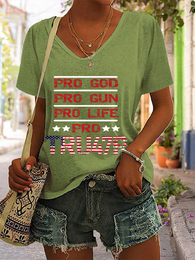 Women's Pro God Pro Gun Pro Life Print Round Neck T-Shirt