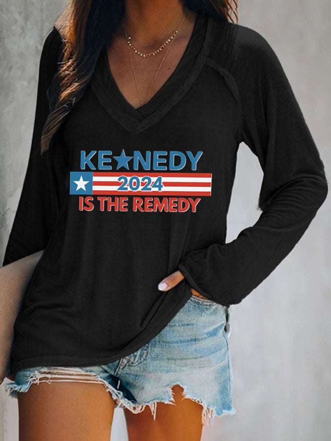 Women's The Kennedy Is The Remedy Print V Neck T-Shirt