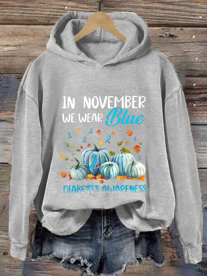 Women's Diabetes Awareness In November We Wear Blue Printd Hoodie