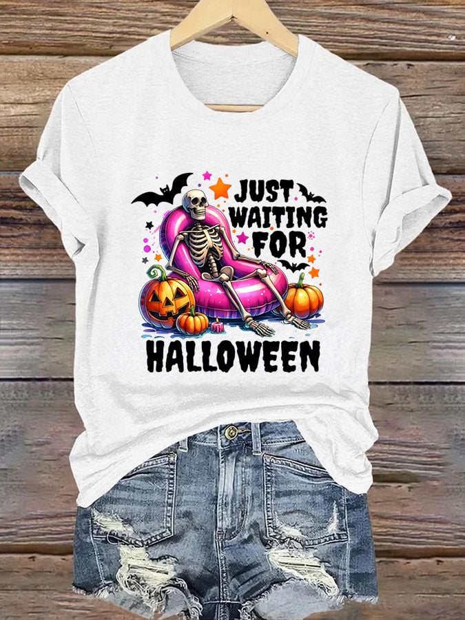 Women's Just Waiting for Halloween Print Casual T-Shirt
