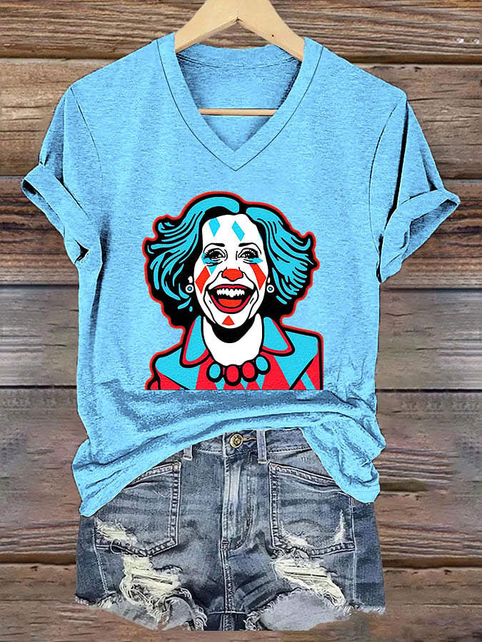 Women's Clown Print V-Neck T-Shirt