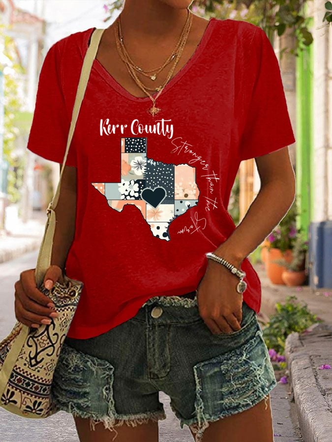 Women's Kerr County Is Strong, You Are Stronger Than The Storm Printed Casual T-Shirt