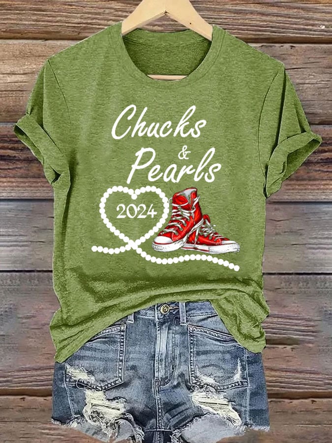 Women's Chucks & Pearls Printed Casual T-Shirt