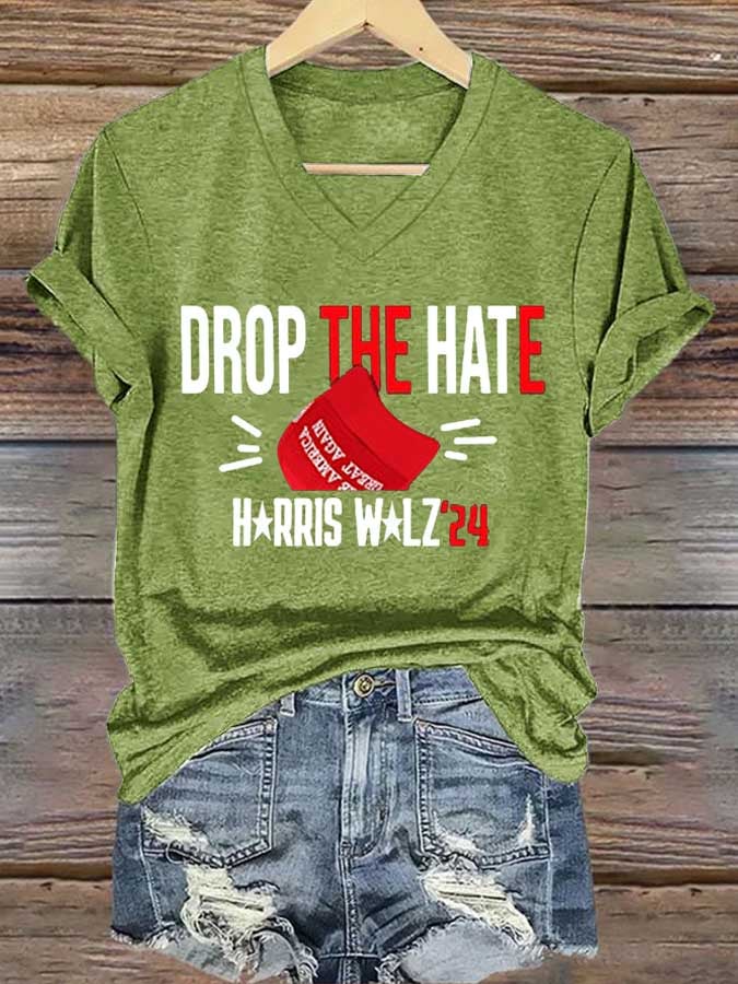 Women's Drop The Hate No Maga Hat Print T-shirt