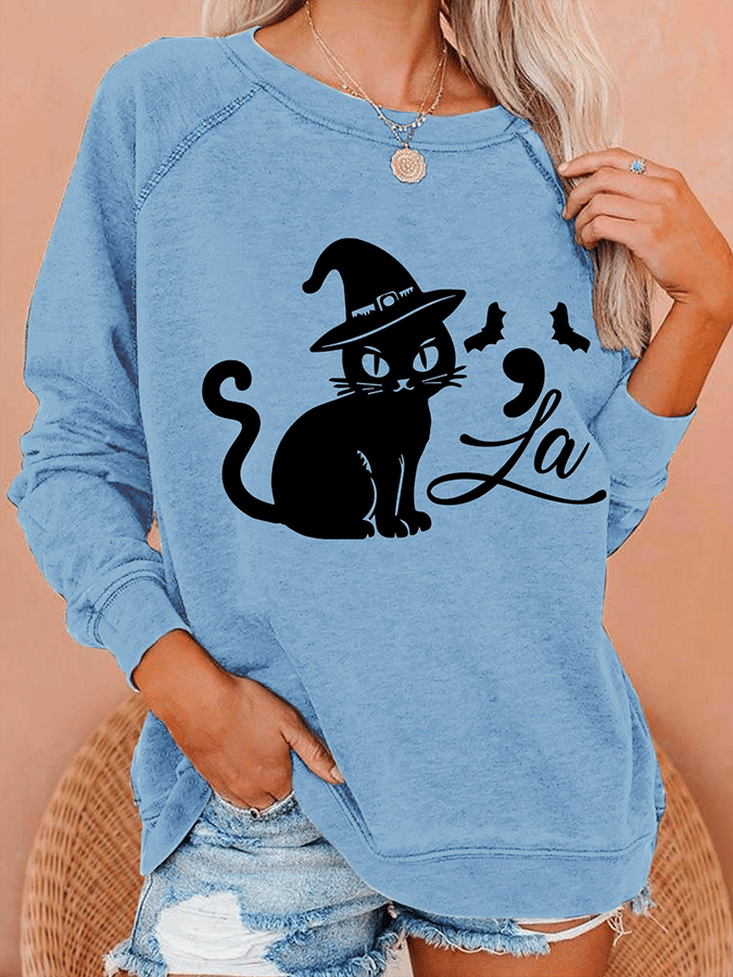Women's Cat LA Print Casual Sweatshirt