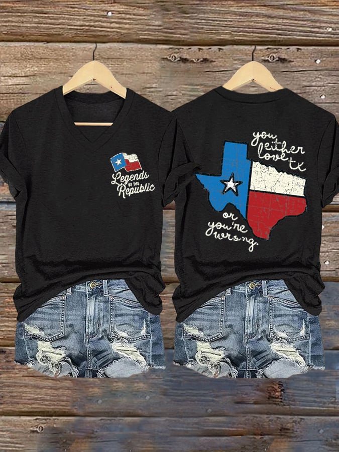 Women's Texas Strong Print V-Neck T-Shirt