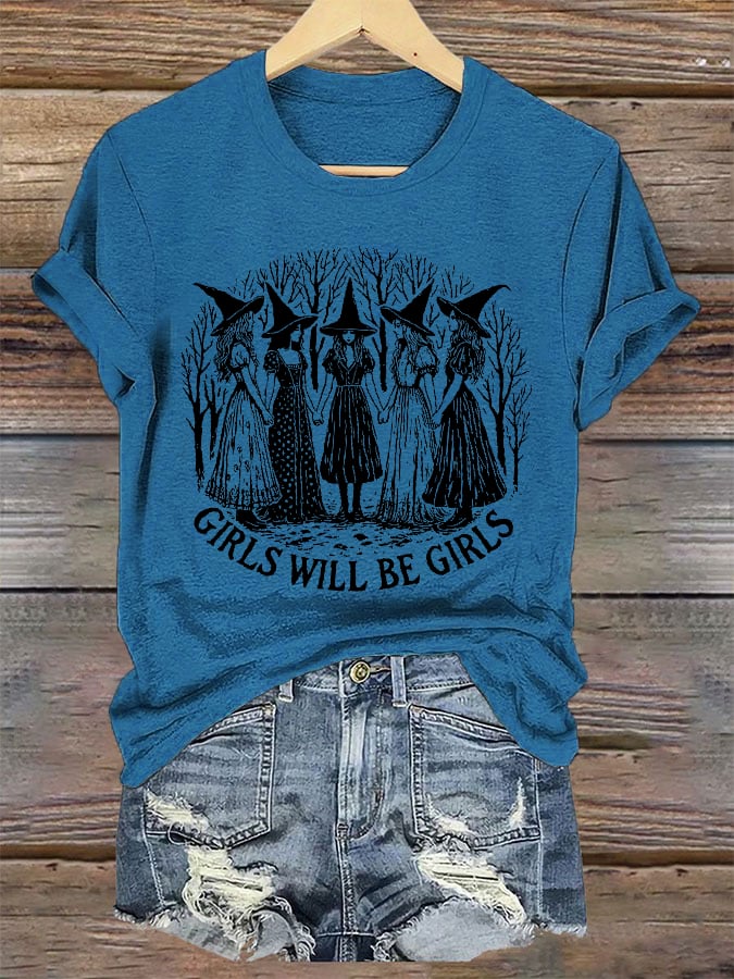 Women's Girls Will Be Girls Witch Feminism Print T-shirt