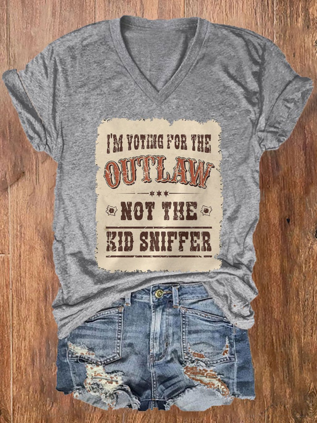 Women's I'm Voting For The Outlaw Not The Kid Sniffer Print T-Shirt