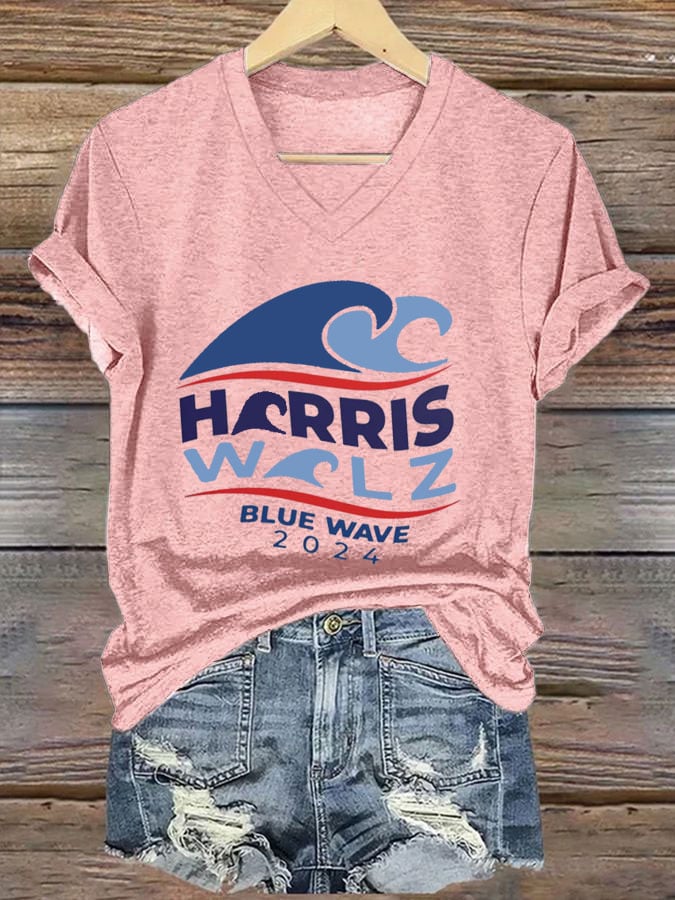 Women's Blue Wave 2024 Printed Casual T-Shirt