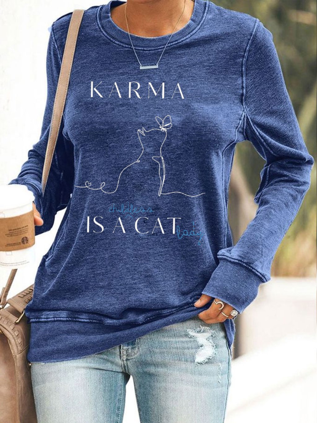 Women's Karma Is A Childless Cat Lady Printed Sweatshirt