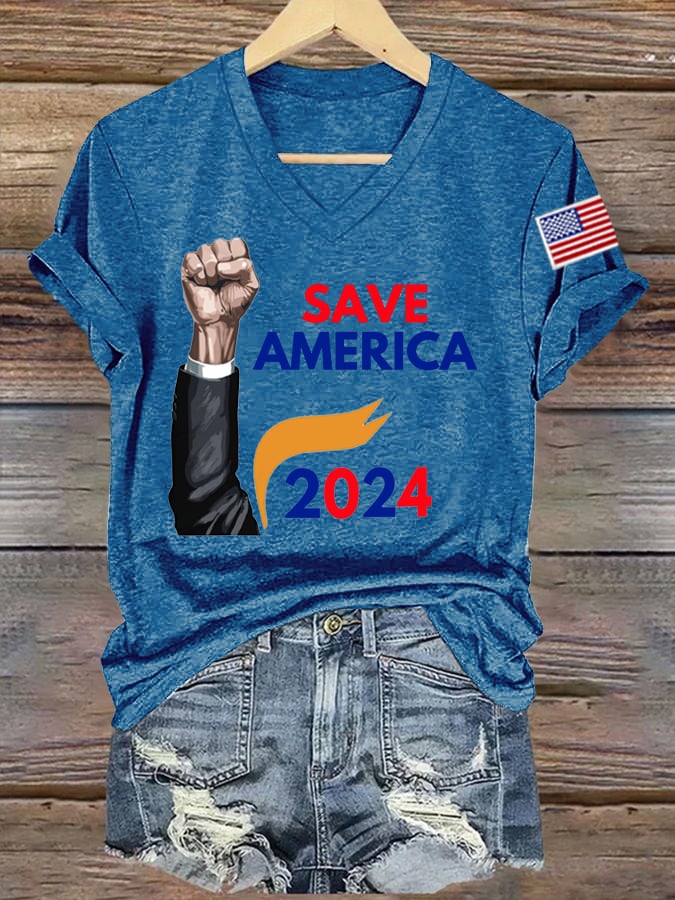 Women's Save America Print Casual T-Shirts