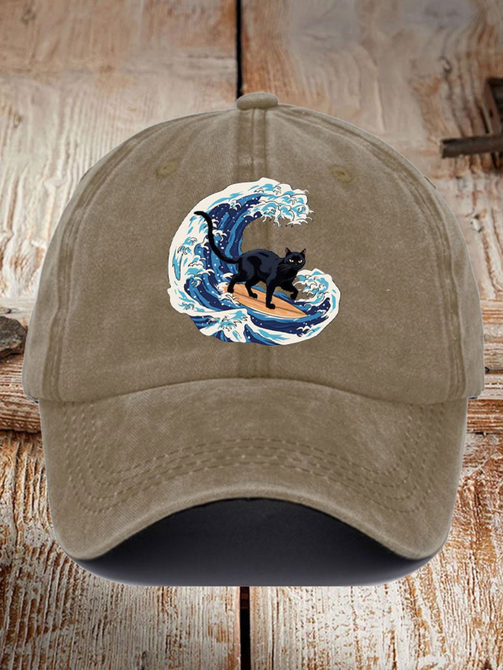 Unisex Surfing Cat&Blue Wave Printed Hat