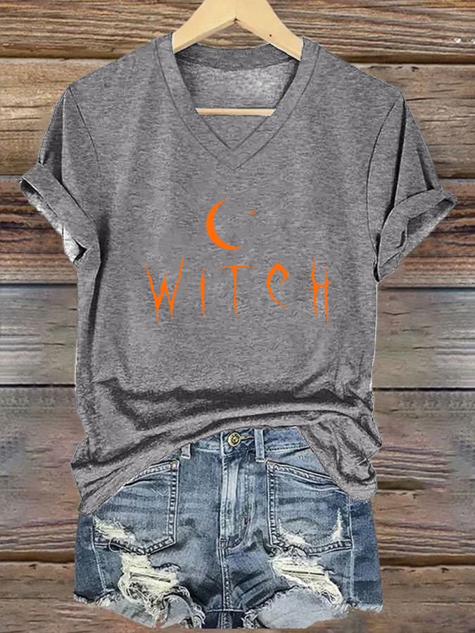 Women's Halloween Witch printed casual T-shirt