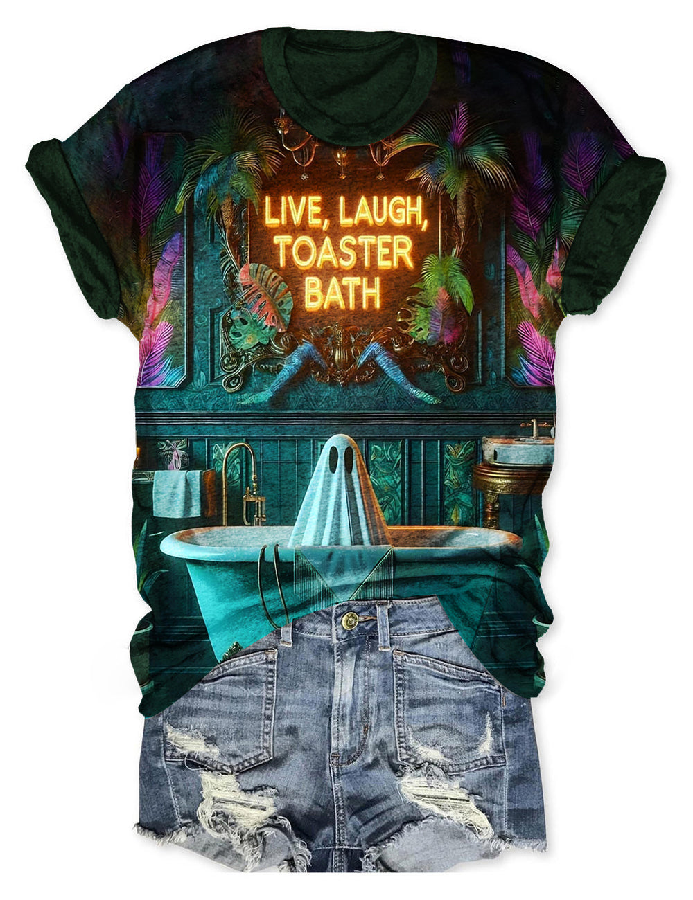 Women's Live Laugh Toaster Bath Print T-Shirt