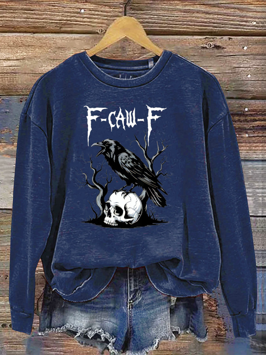 Women's Halloween Crow Stepping On A Skull F-Caw -F Pattern Print Casual Sweatshirt