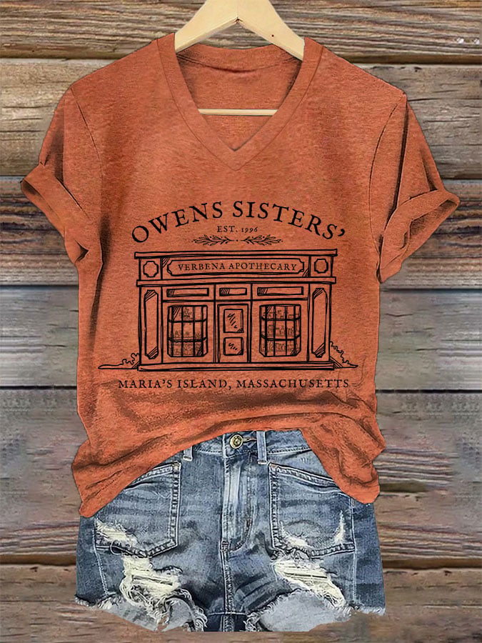 Women's Owens Sisters verbena apothecary maria's island,massachusetts Halloween V-neck T-shirt