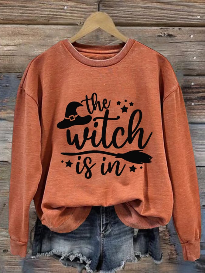 Women's Halloween Witch Print Casual Crew Neck Sweatshirt