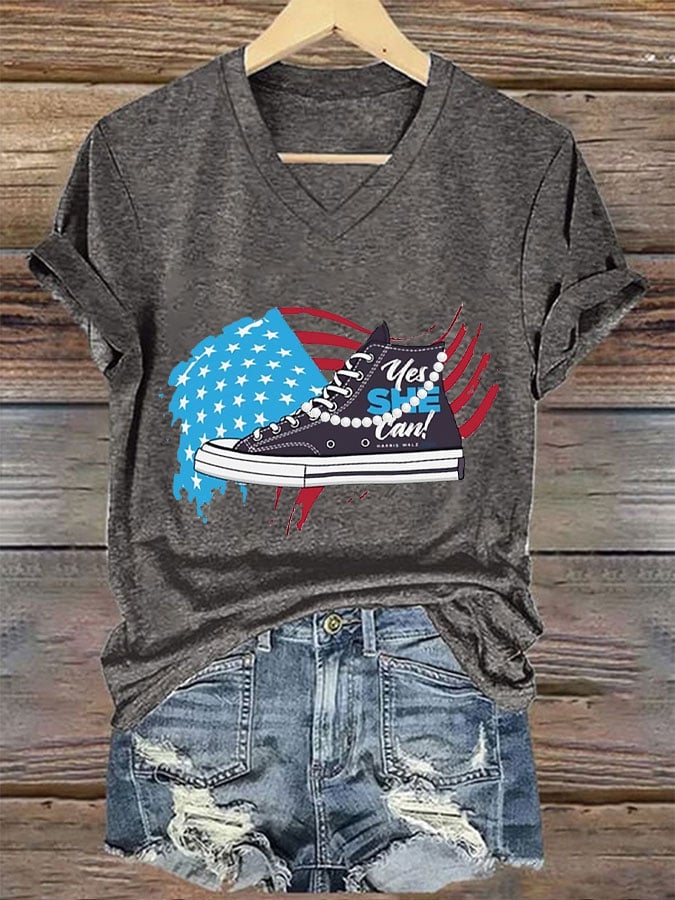 Women's Yes She Can Chucks&Pearls Print T-Shirt