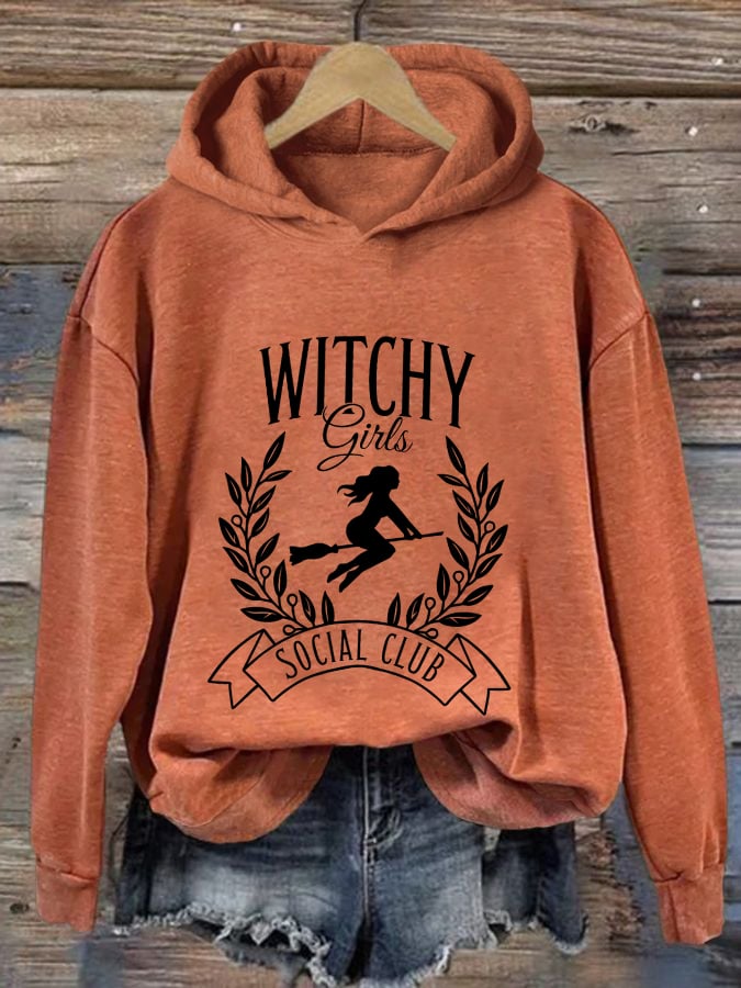 Women's Halloween Witchy Vibes Spooky Printed Hoodie