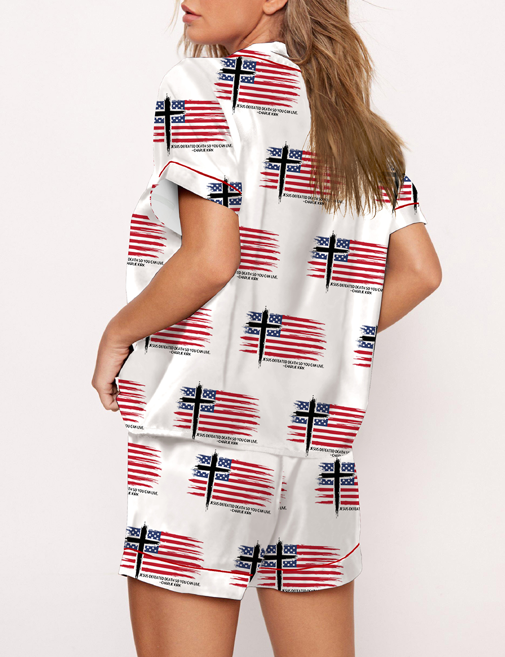 Women's Turning Point USA Freedom Jesus Defeated Death So You Can Live Satin Pajama Set