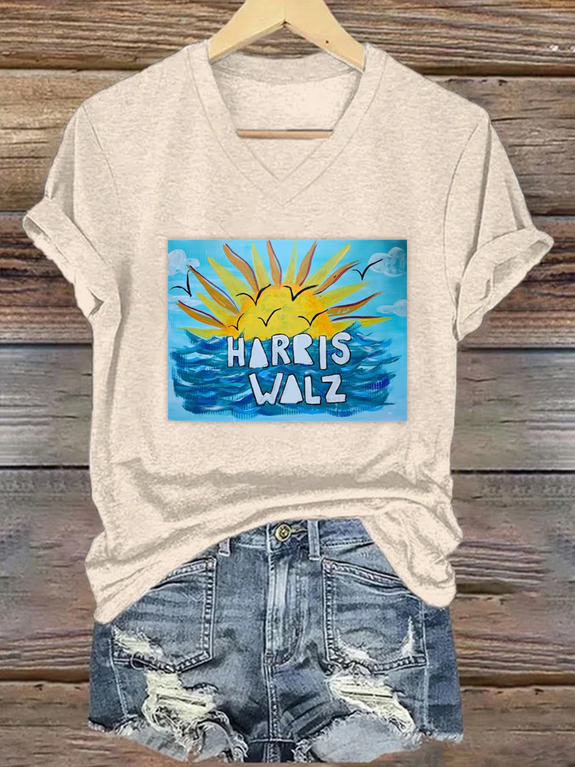 Women's La 2024 Blue Wave Printed Short-Sleeved T-Shirt