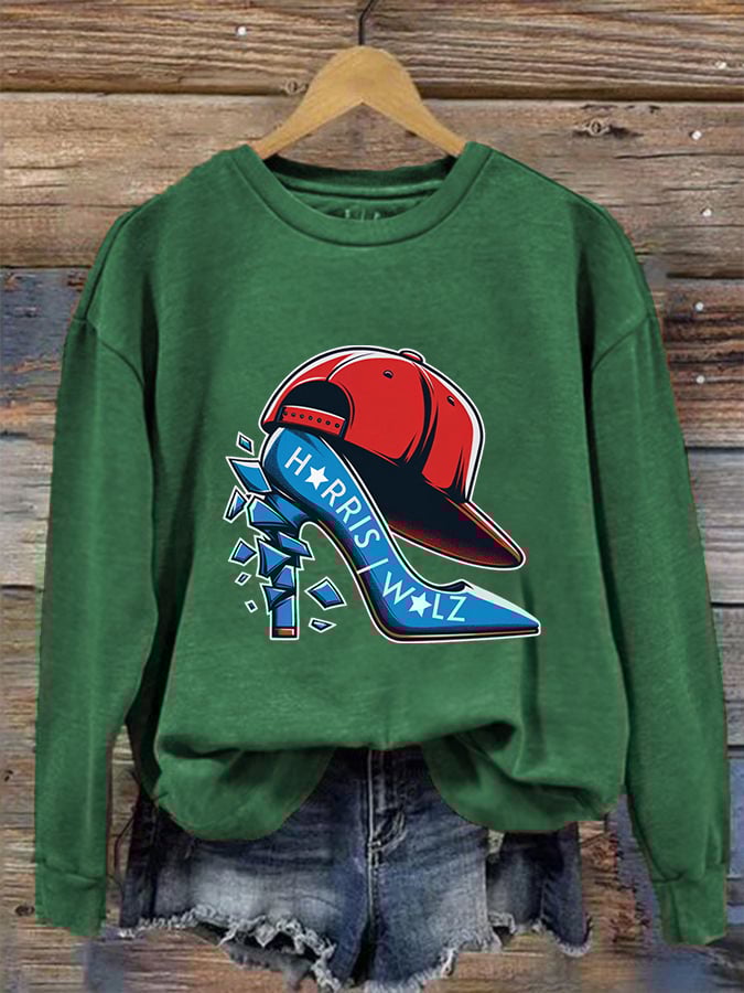 Women's Red Hat Crushing Blue High Heels Printed Sweatshirt