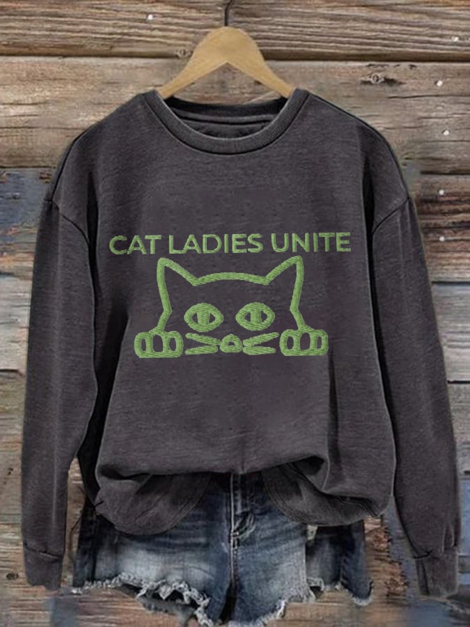 Retro Cat Ladies Unite Print Sweatshirt