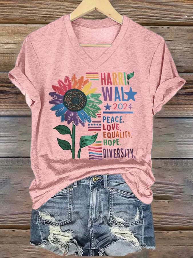 Women'S Peace Love Equality Hope Diversity Print T-Shirts