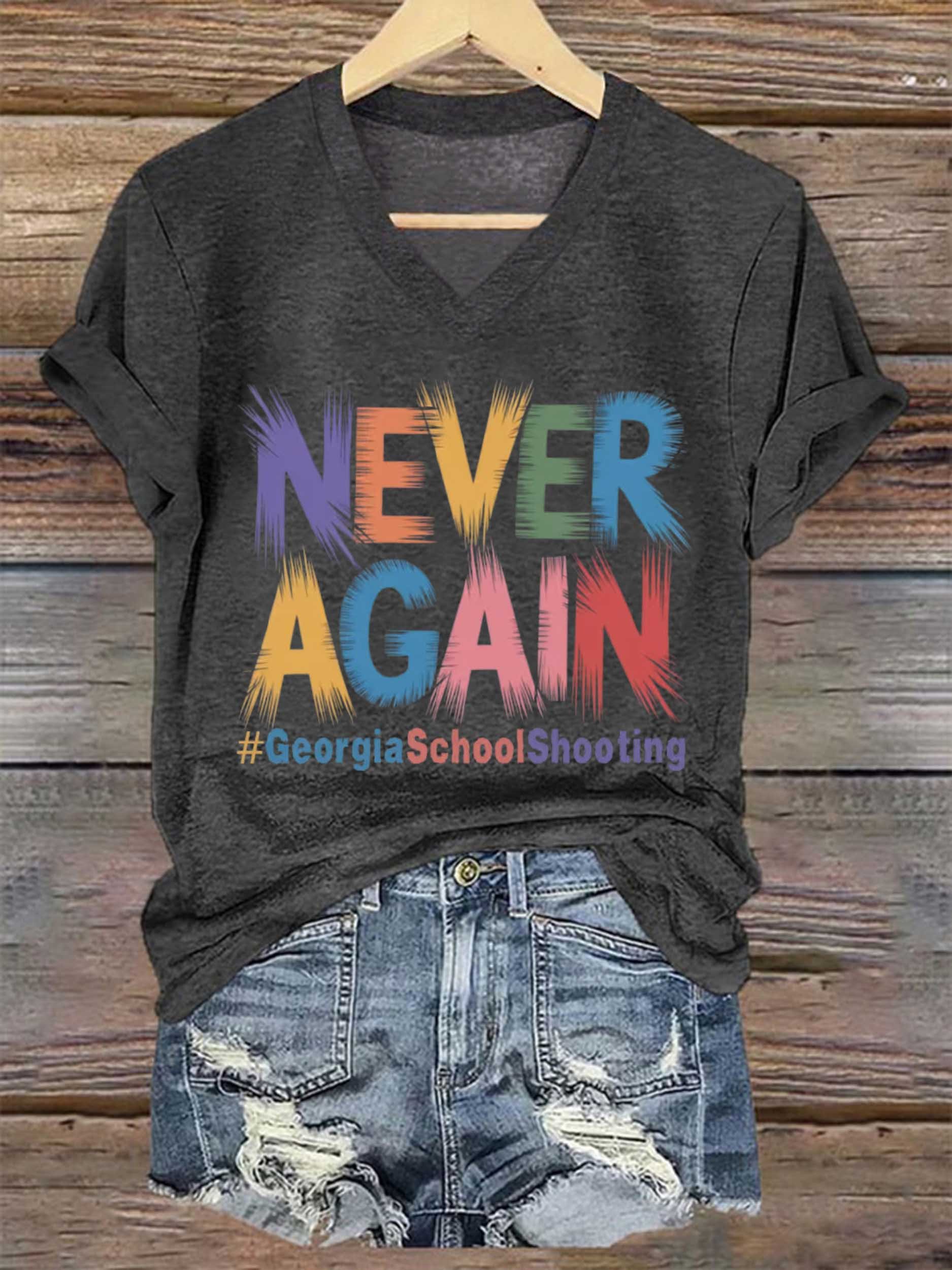 Women's Never Again #Georgiaschoolshooting Printed Short-Sleeved T-Shirt