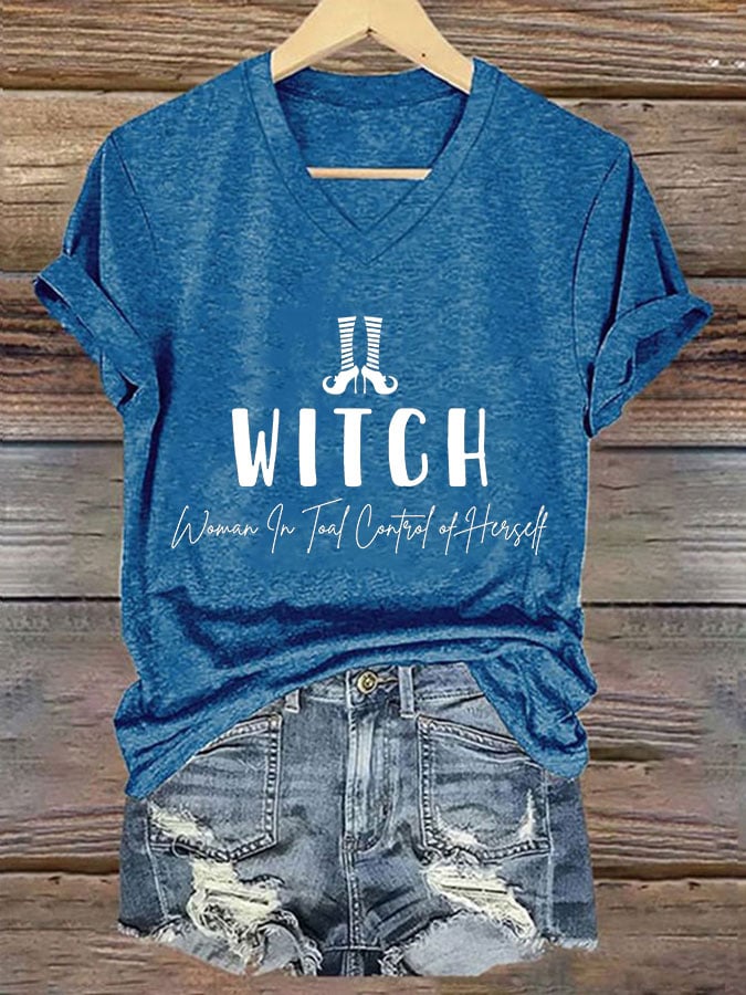 Women's Witch-Woman In Total Control Herself Print T-Shirt