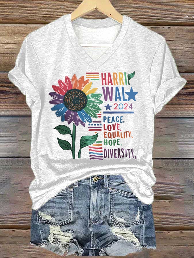 Women'S Peace Love Equality Hope Diversity Print T-Shirts