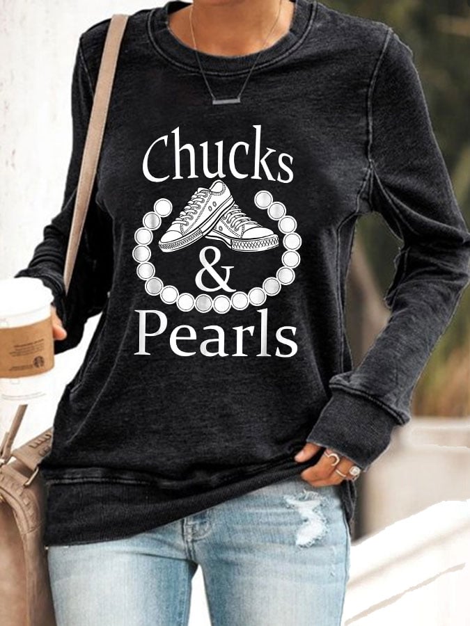Women's Chucks & Pearls Print Casual Sweatshirt