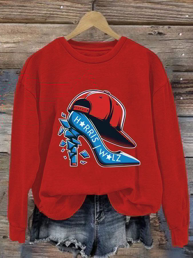 Women's Red Hat Crushing Blue High Heels Printed Sweatshirt