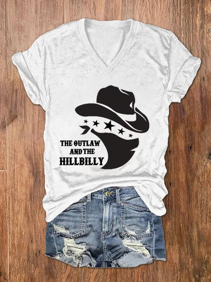 Women's The Outlaw and The Hillbilly Print V-Neck T-Shirt