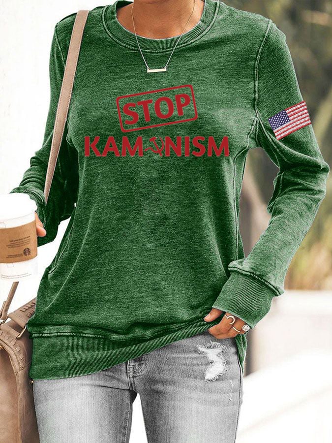 Women's American Flag Print Crew Neck Sweatshirt