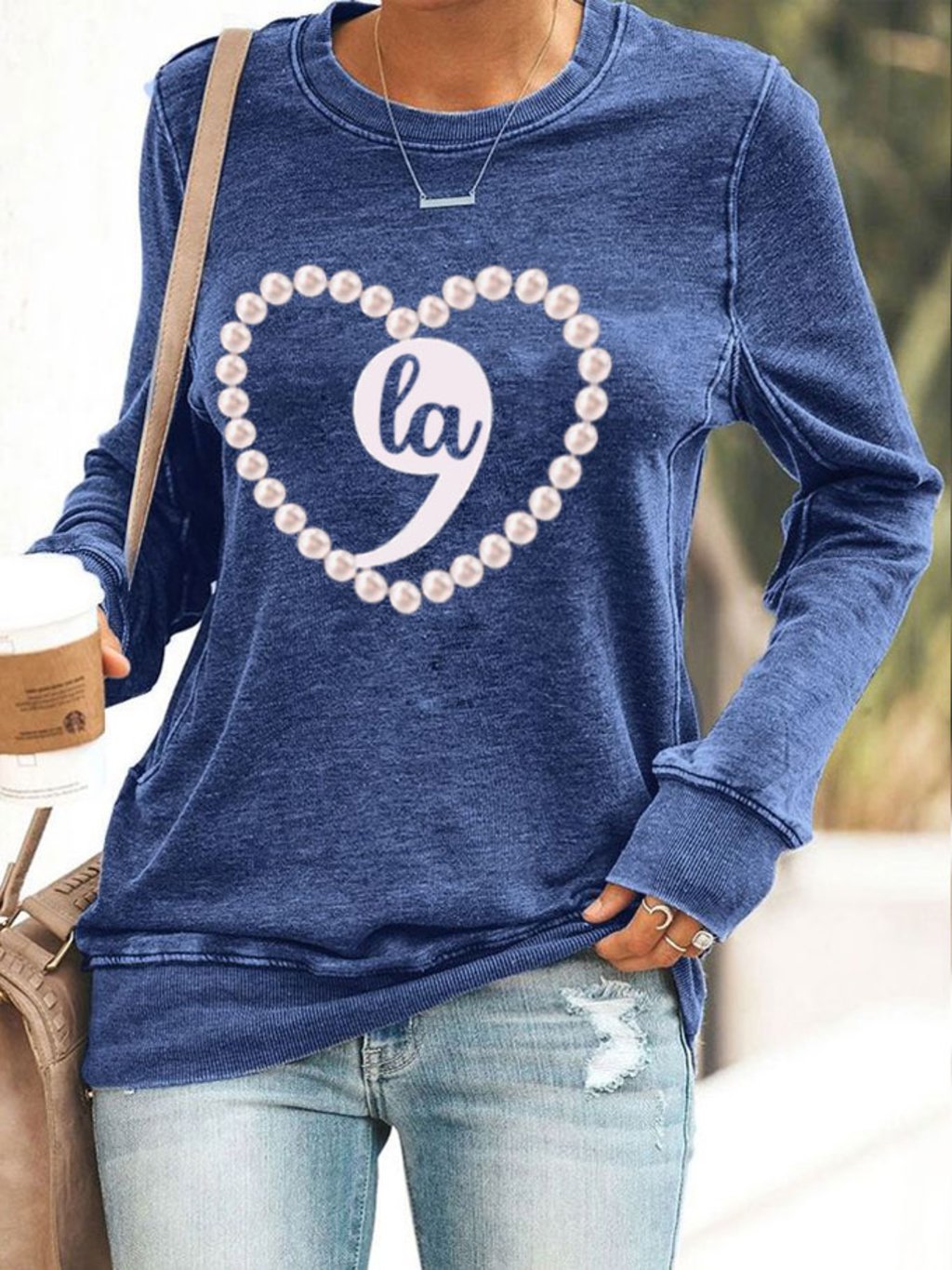 Women's Comma La Pearls Heart Printed Sweatshirt