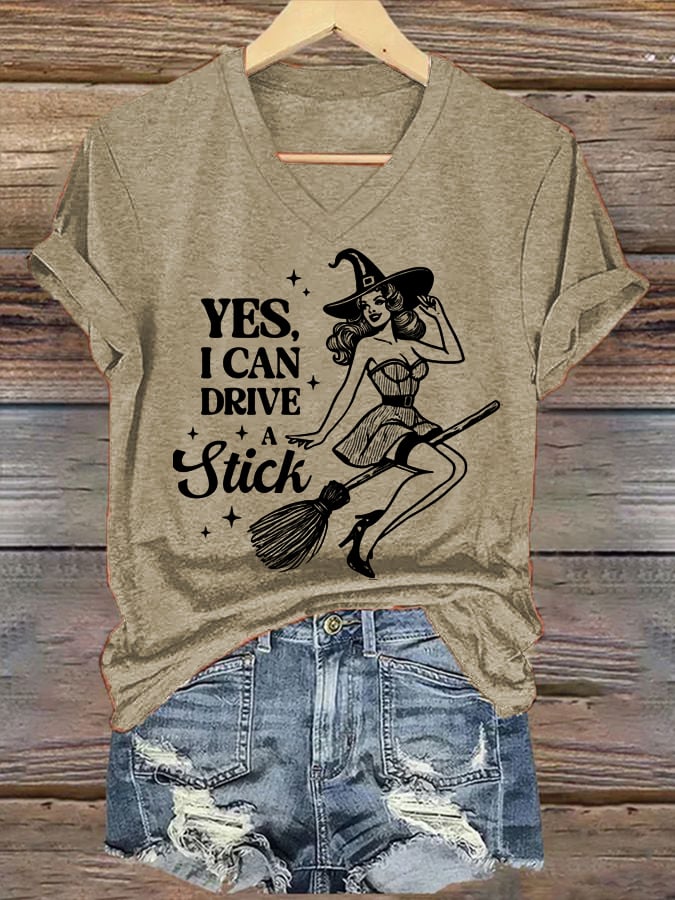 Women's Yes I Can Drive A Stick Printed T-shirt