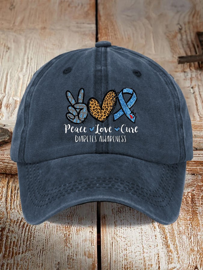 Diabetes Awareness Peace Love Cure Sunflower Print Hat