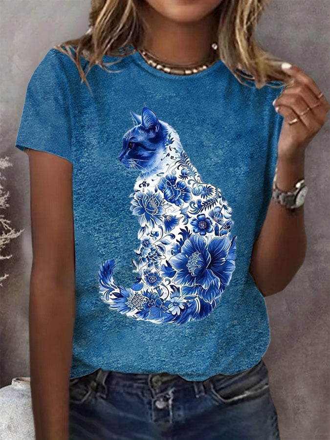 Women'S Cat Printed T-Shirt