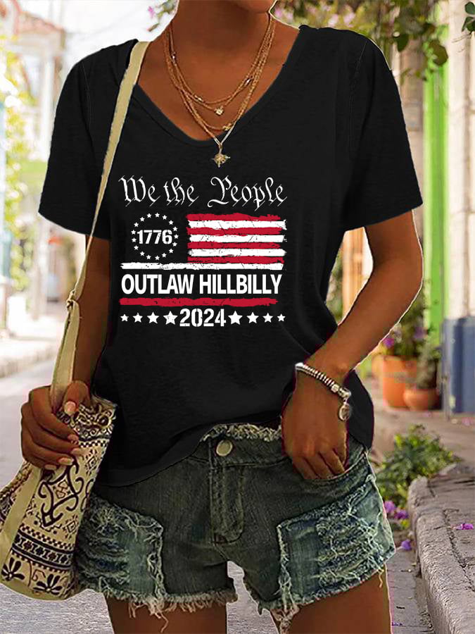 Women's The Outlaw and The Hillbilly Print V-Neck T-Shirt