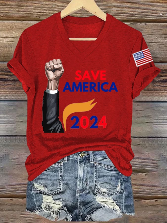 Women's Save America Print Casual T-Shirts