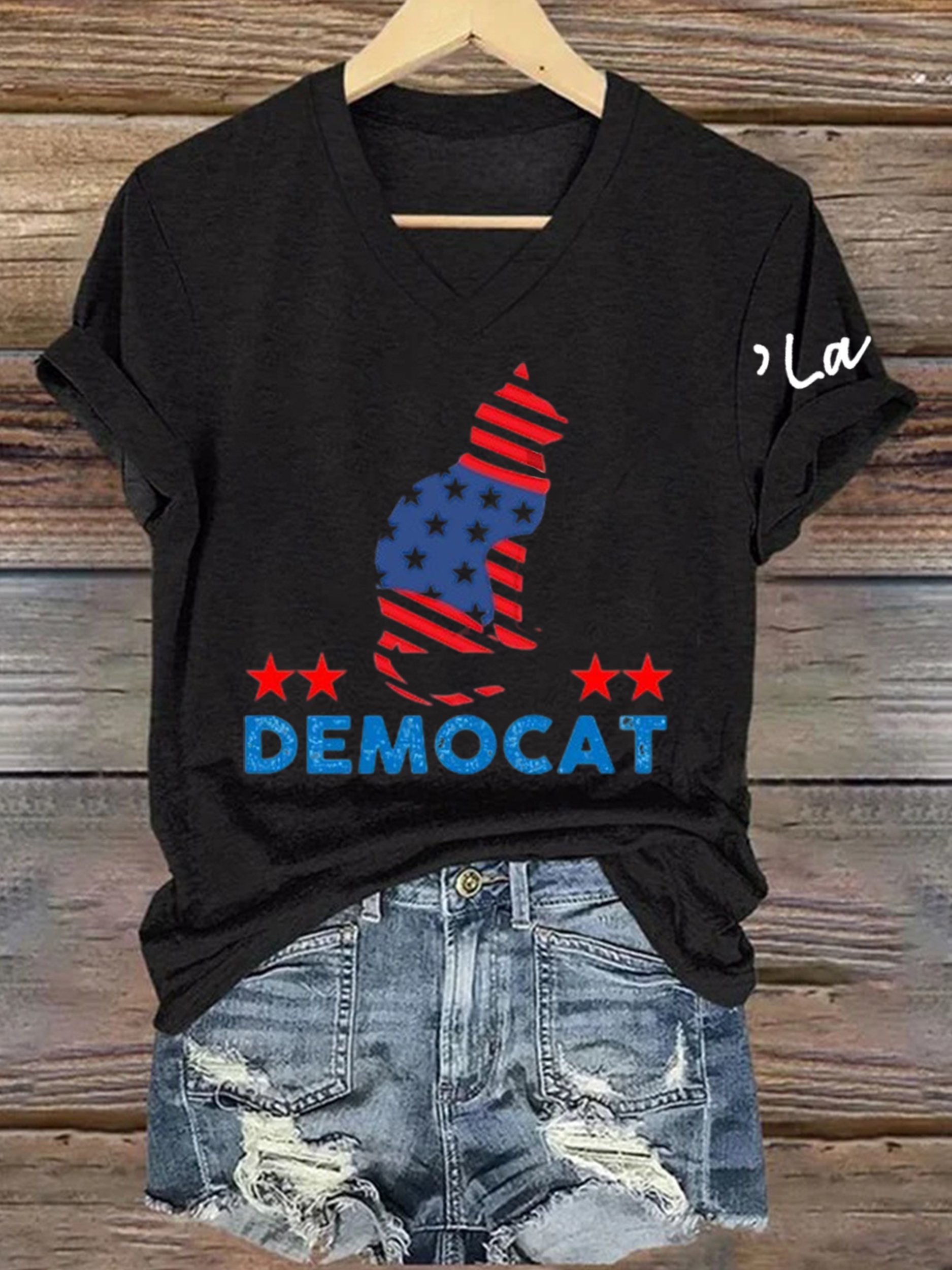 Women's La 2024 Democat Printed Short-Sleeved T-Shirt