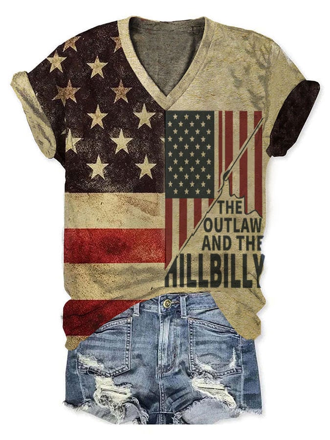 Women's Vintage "The Outlaw and The Hillbilly" Print T-Shirt