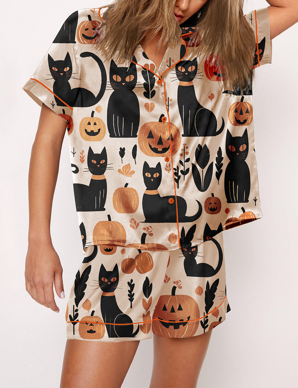 Woven Cat Pumpkin Pajama Set