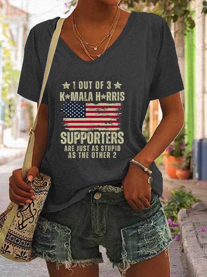 Women's 1 Out Of 3 KH Supporters Are Just As Stupid As The Other 2 Print V-Neck T-Shirt