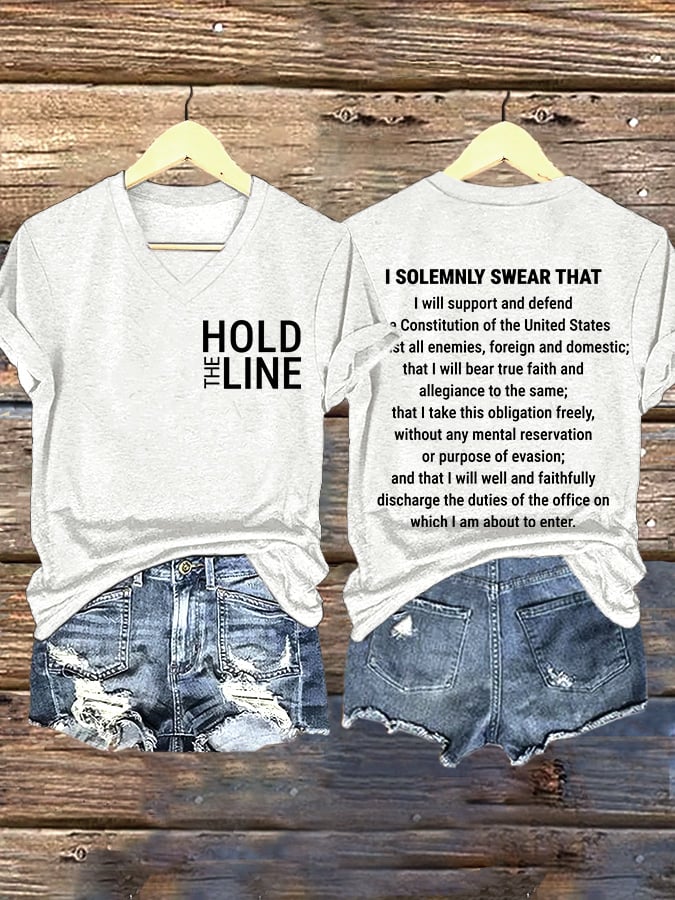 V-neck Retro Hold The Line Federal Employees Standing Up For Democracy Print T-Shirt