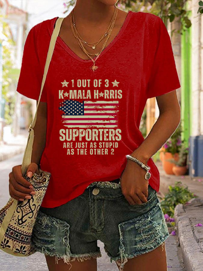 Women's 1 Out Of 3 KH Supporters Are Just As Stupid As The Other 2 Print V-Neck T-Shirt