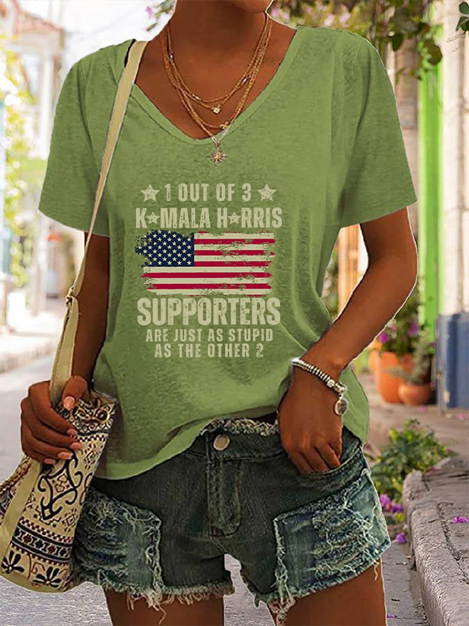 Women's 1 Out Of 3 KH Supporters Are Just As Stupid As The Other 2 Print V-Neck T-Shirt