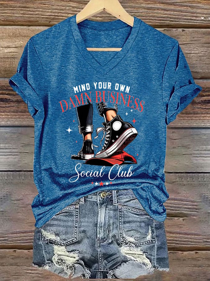 Women's Mind Your Damn Business Social Club Chucks&Red Hat Print T-Shirt