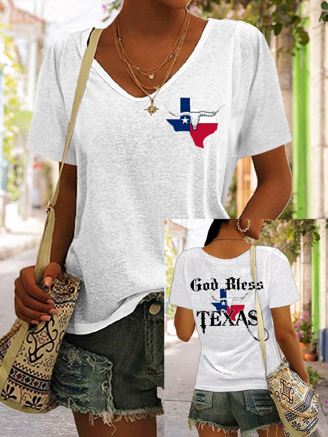 Women's God Bless Texas Printed Short-Sleeved T-Shirt